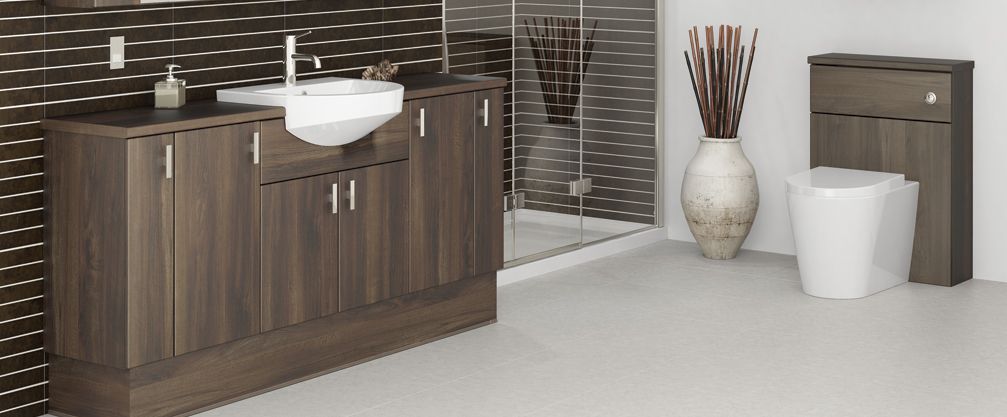 Atlanta fitted bathroom furniture in a mocha finish
